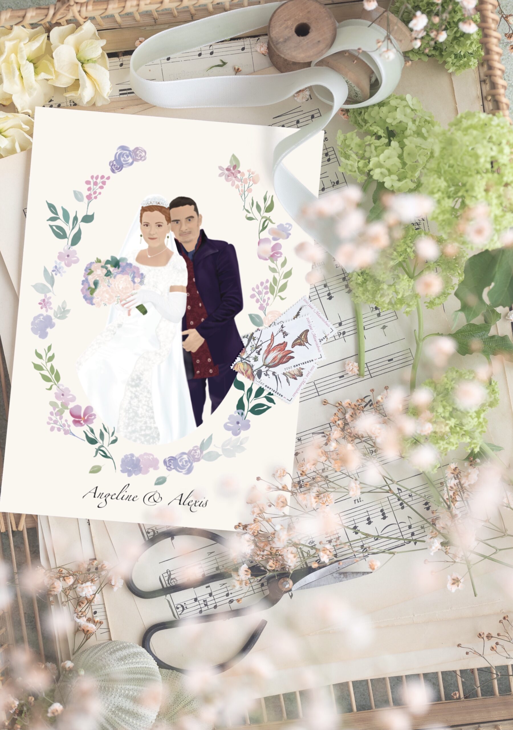 faire-part mariage illustré personnalisé bridgerton