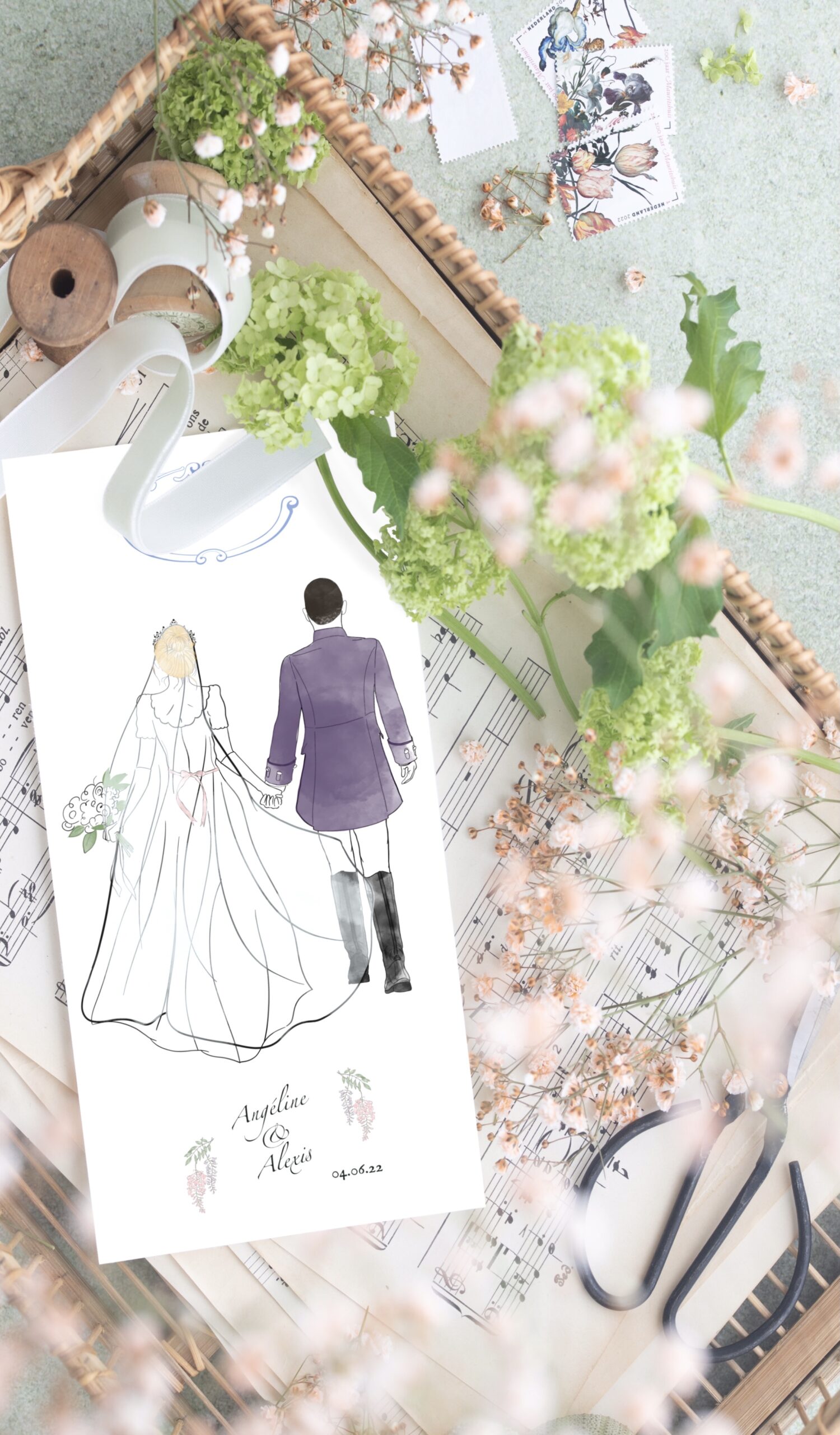 faire-part mariage illustré personnalisé bridgerton