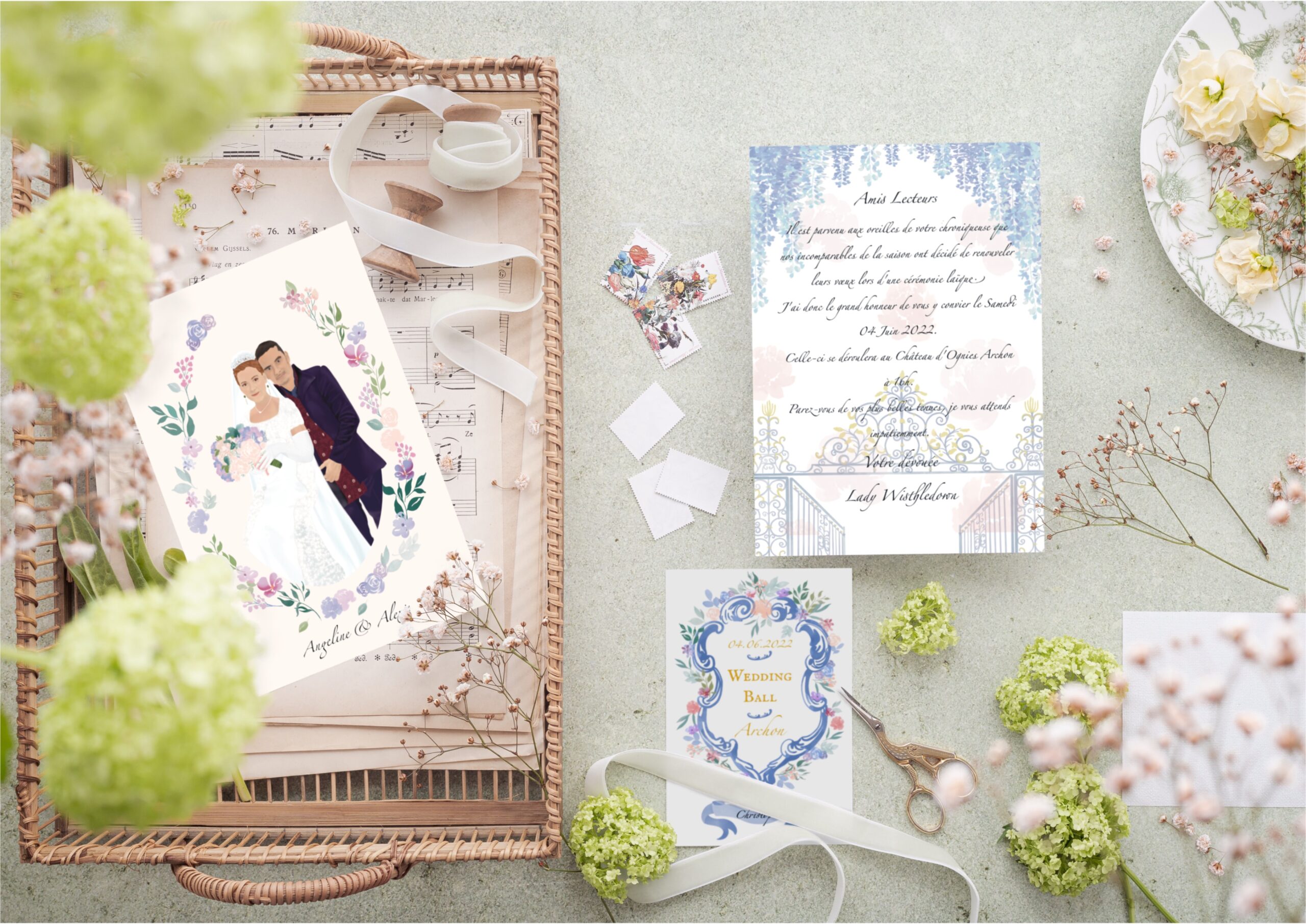 faire-part mariage illustré personnalisé bridgerton