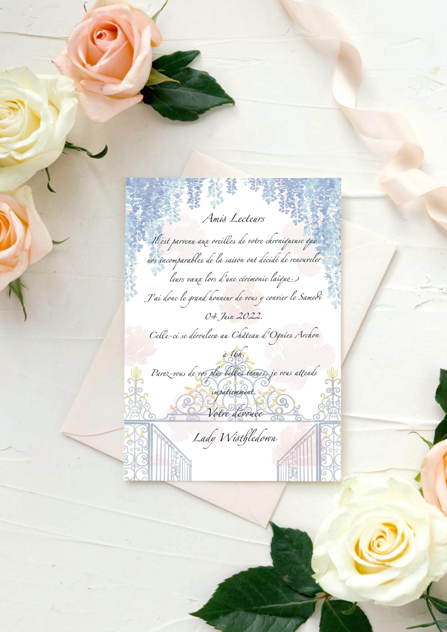 faire-part mariage illustré personnalisé bridgerton