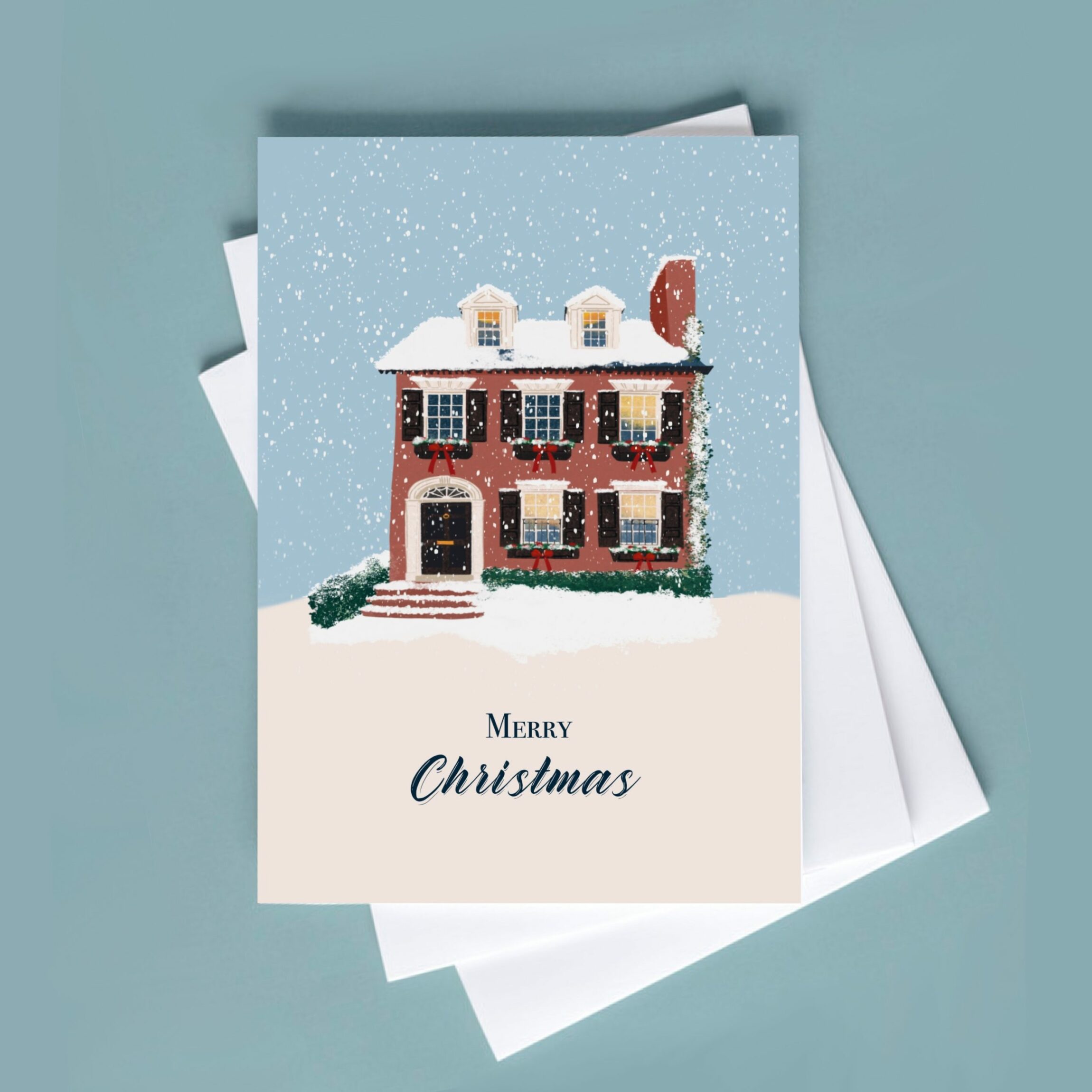 carte noel maison neige illustree