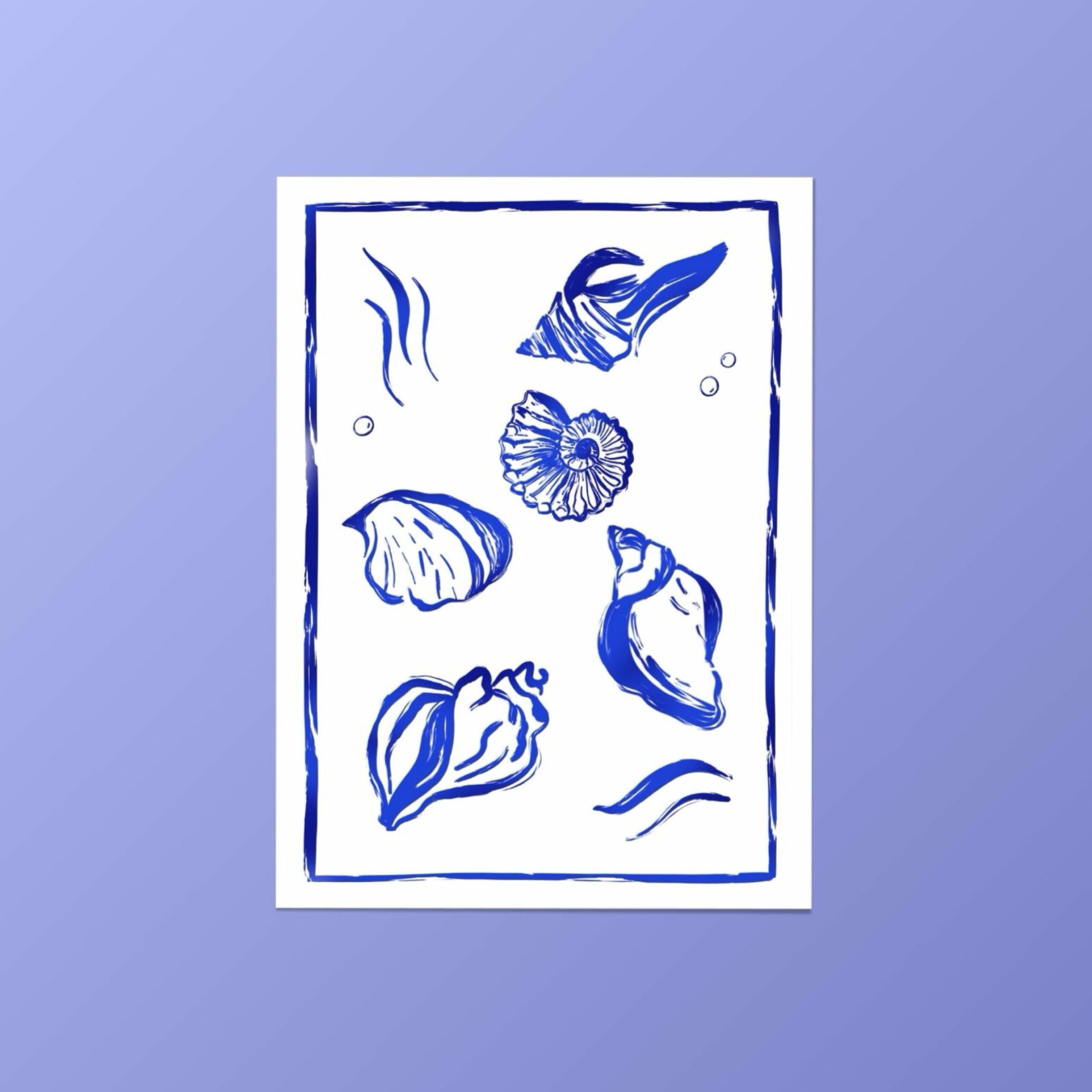 affiche bleue coquillages