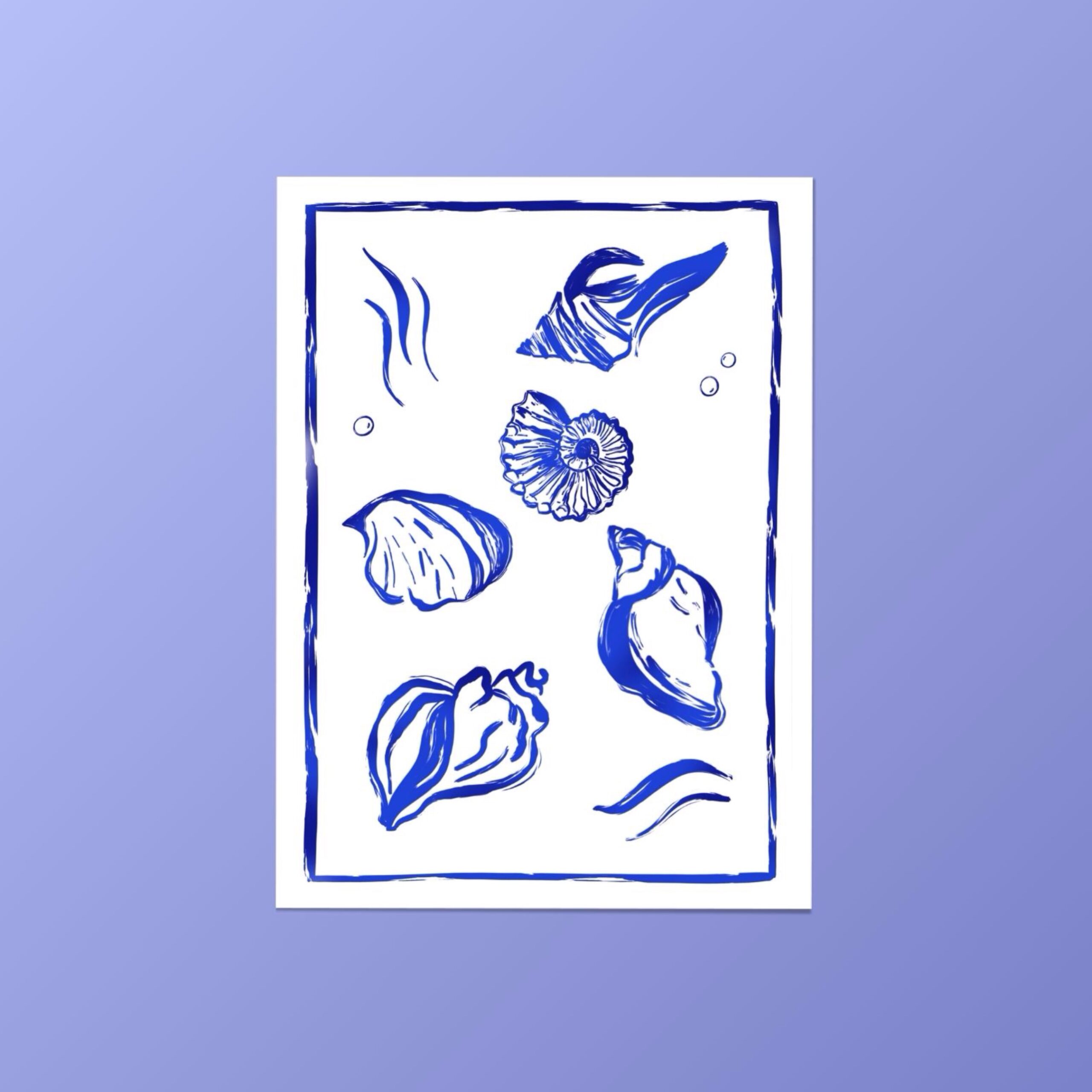 affiche bleue coquillages