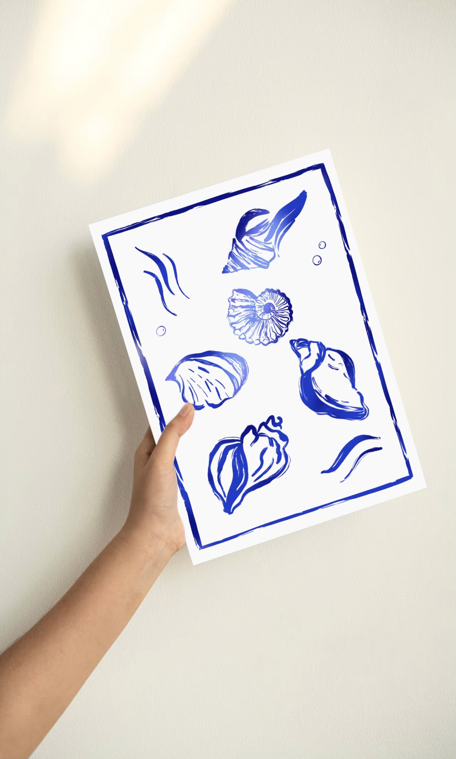 affiche bleue coquillages