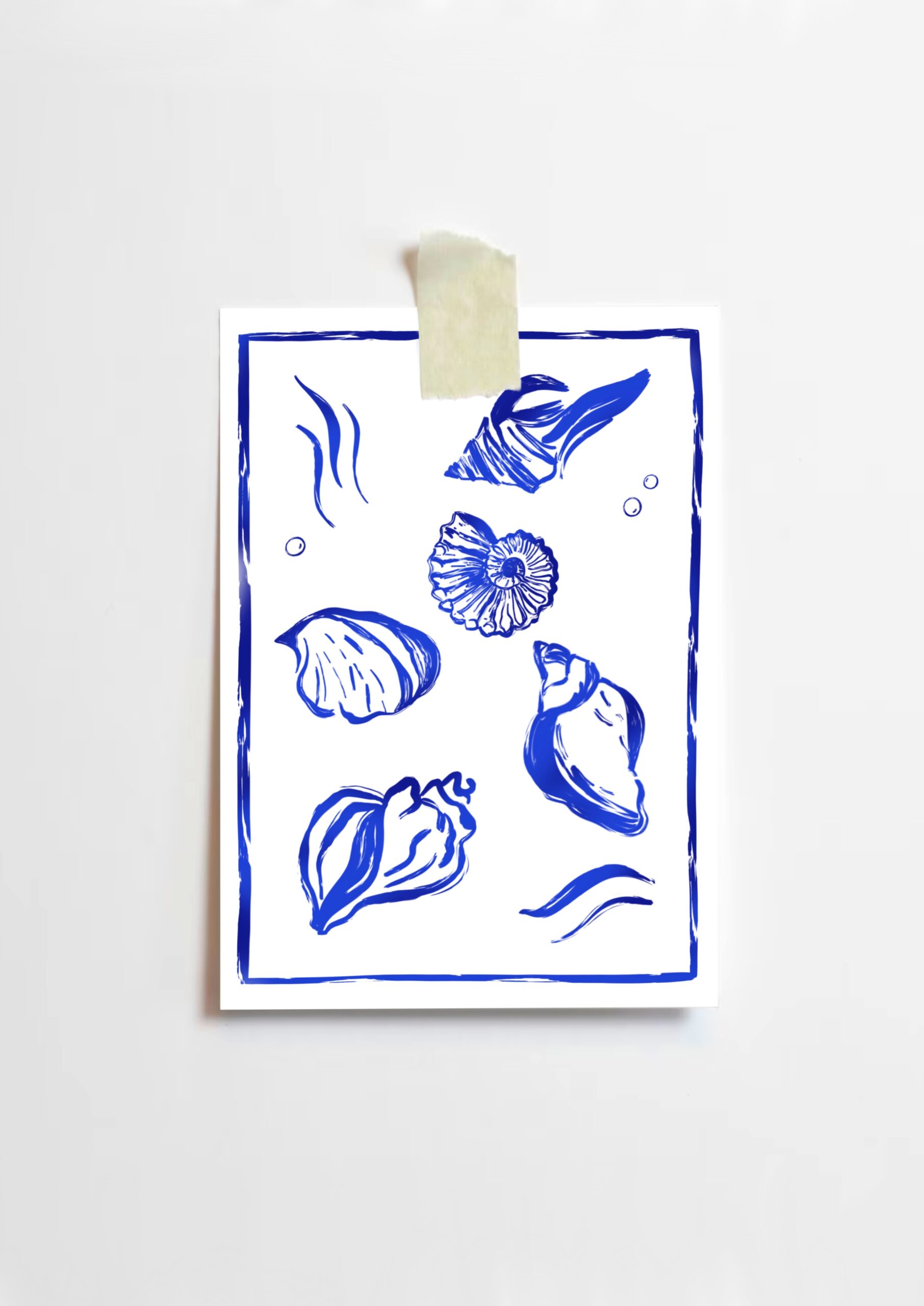 affiche bleue coquillages
