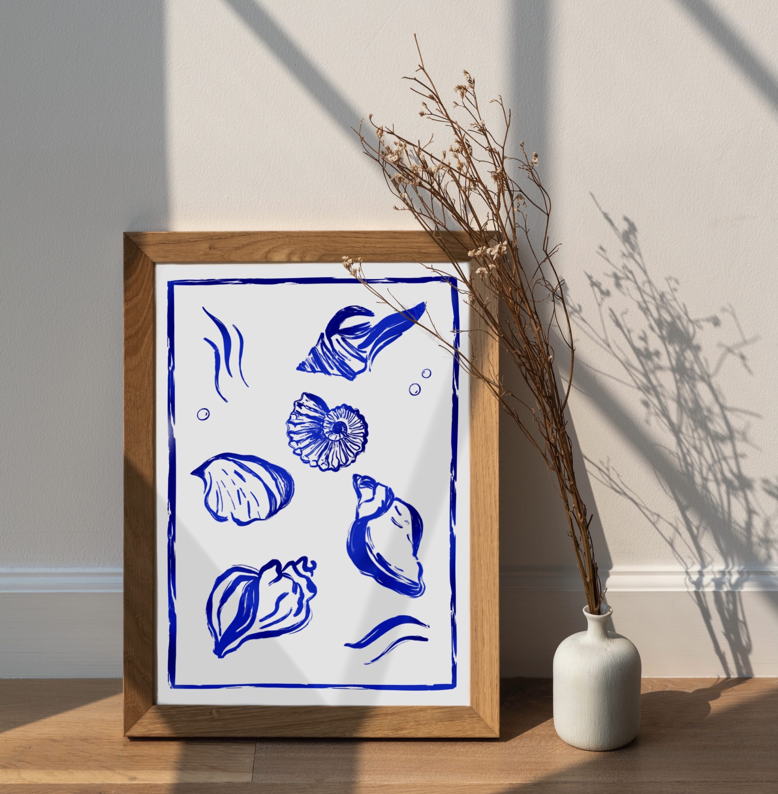 affiche bleue coquillages