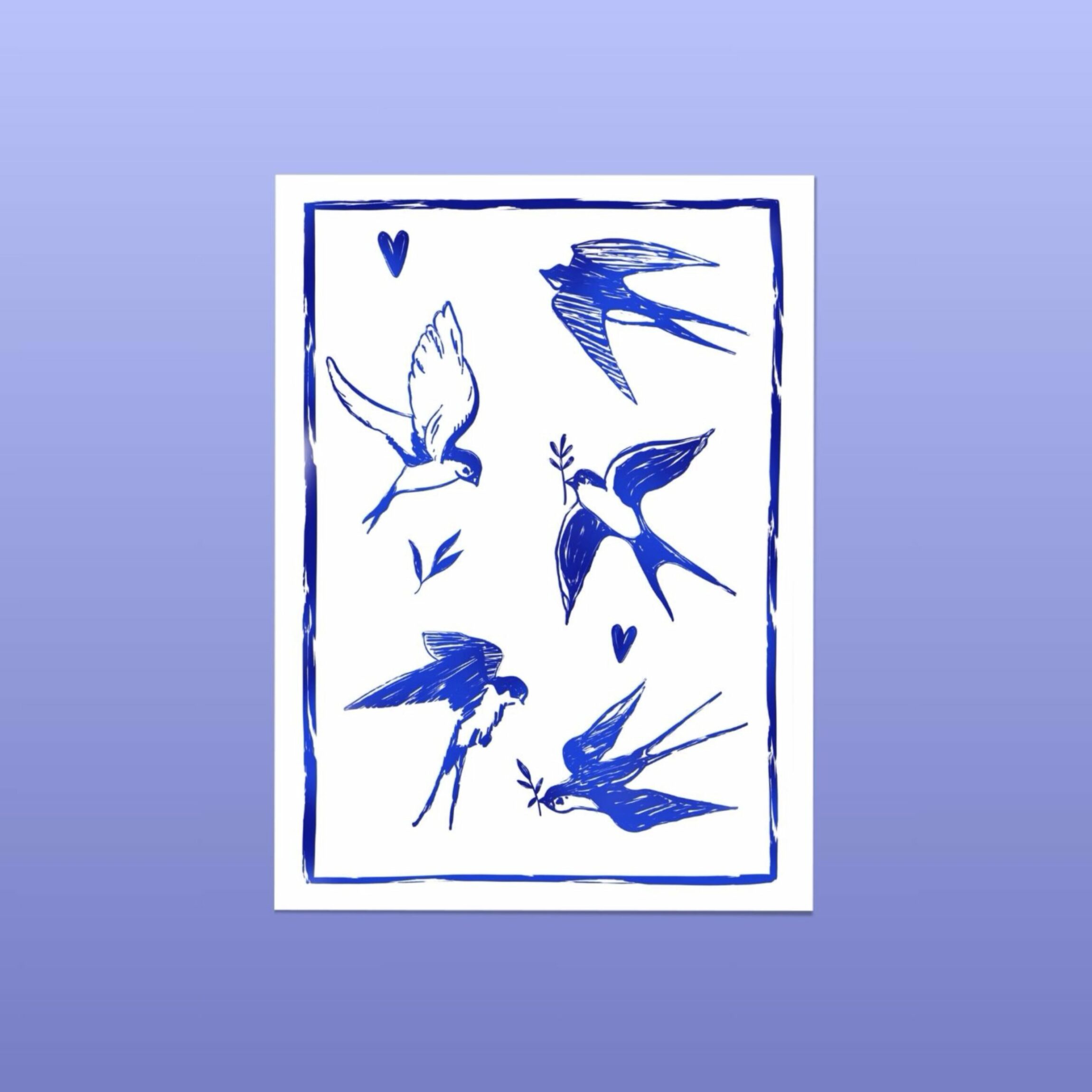 affiche bleue oiseaux
