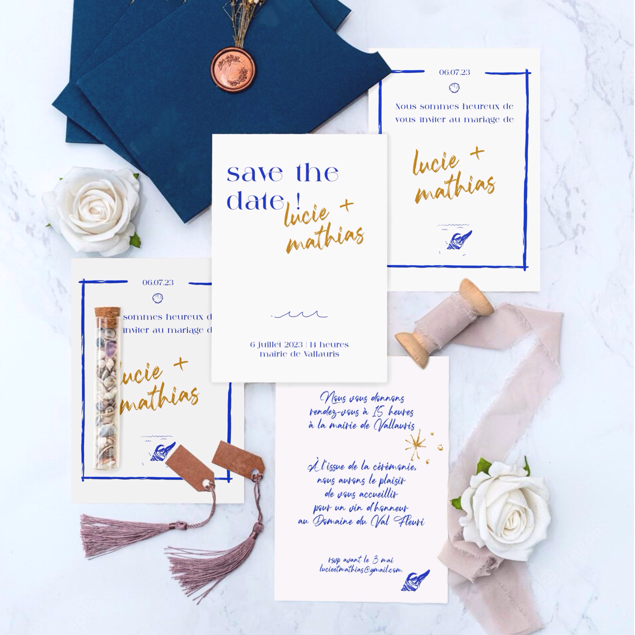 faire-part mariage bleu or
