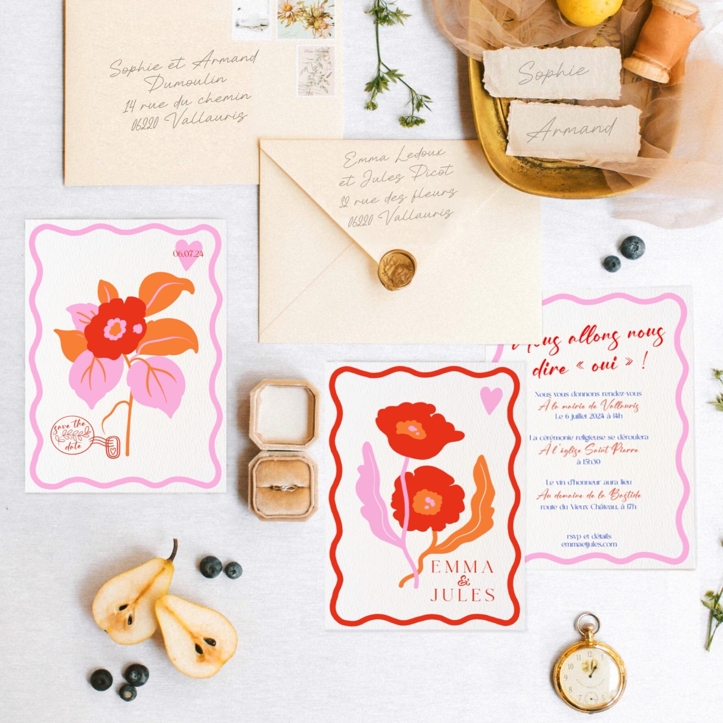 Faire-part Mariage illustré fleurs des champs