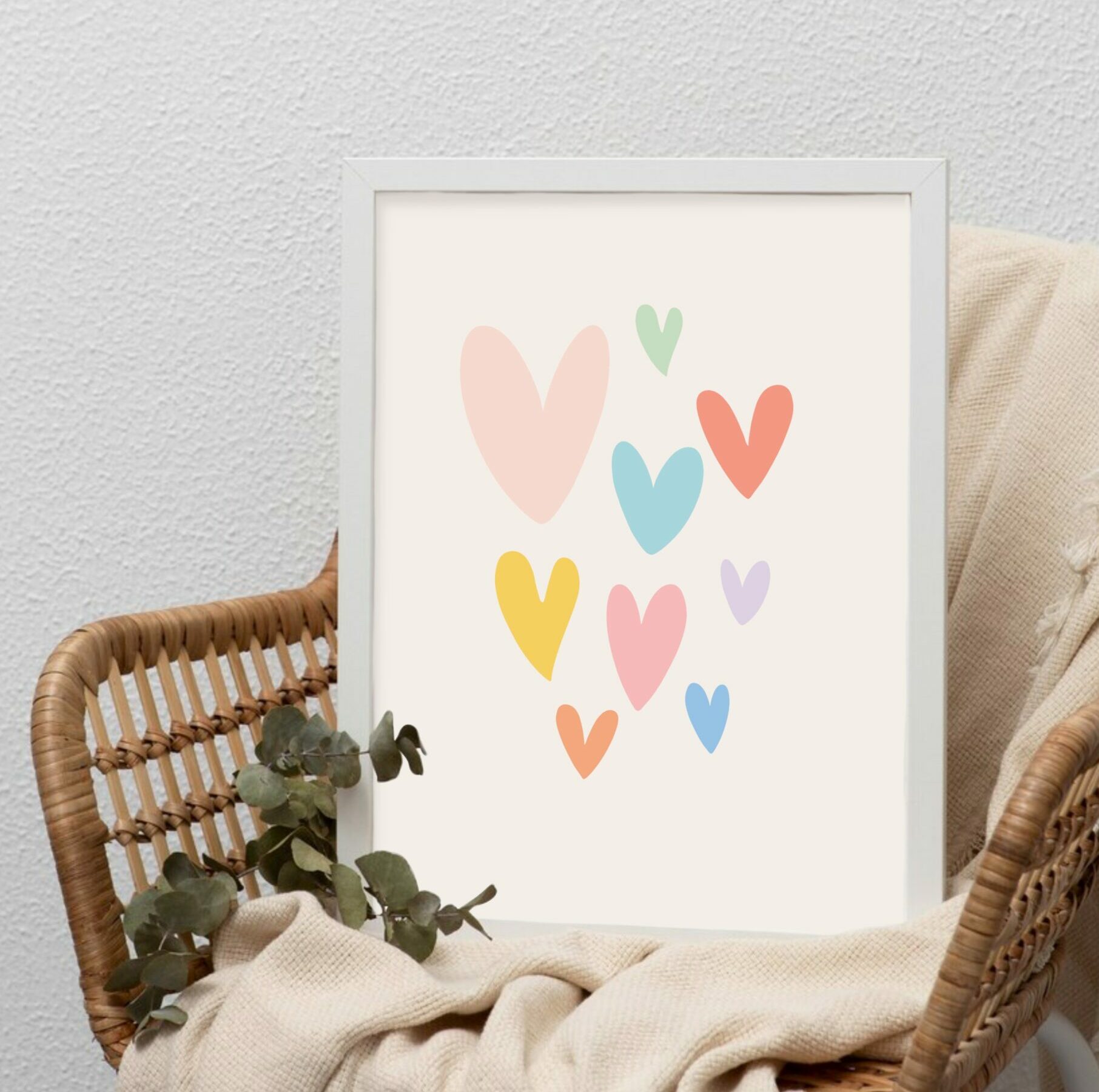 affiche enfants coeurs pastel