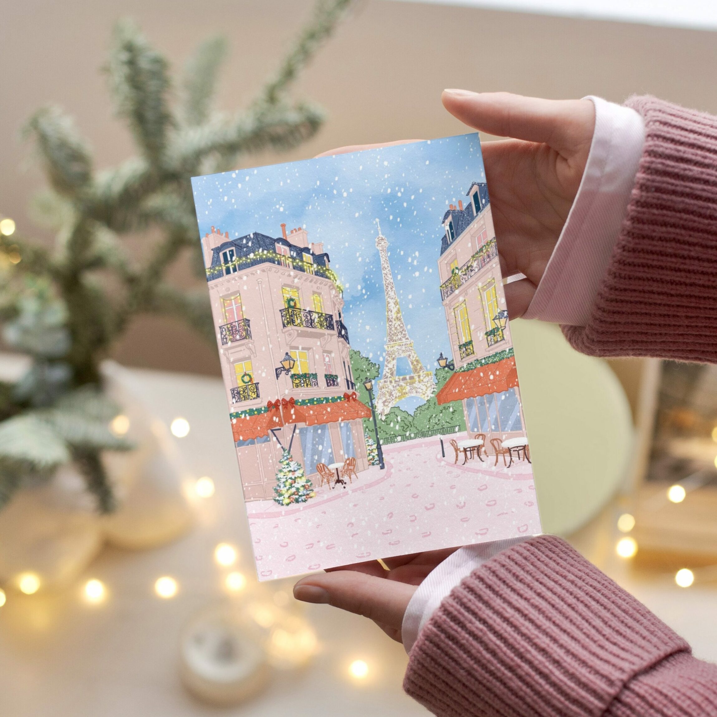 carte Noël Paris sous la neige Tour Eiffel