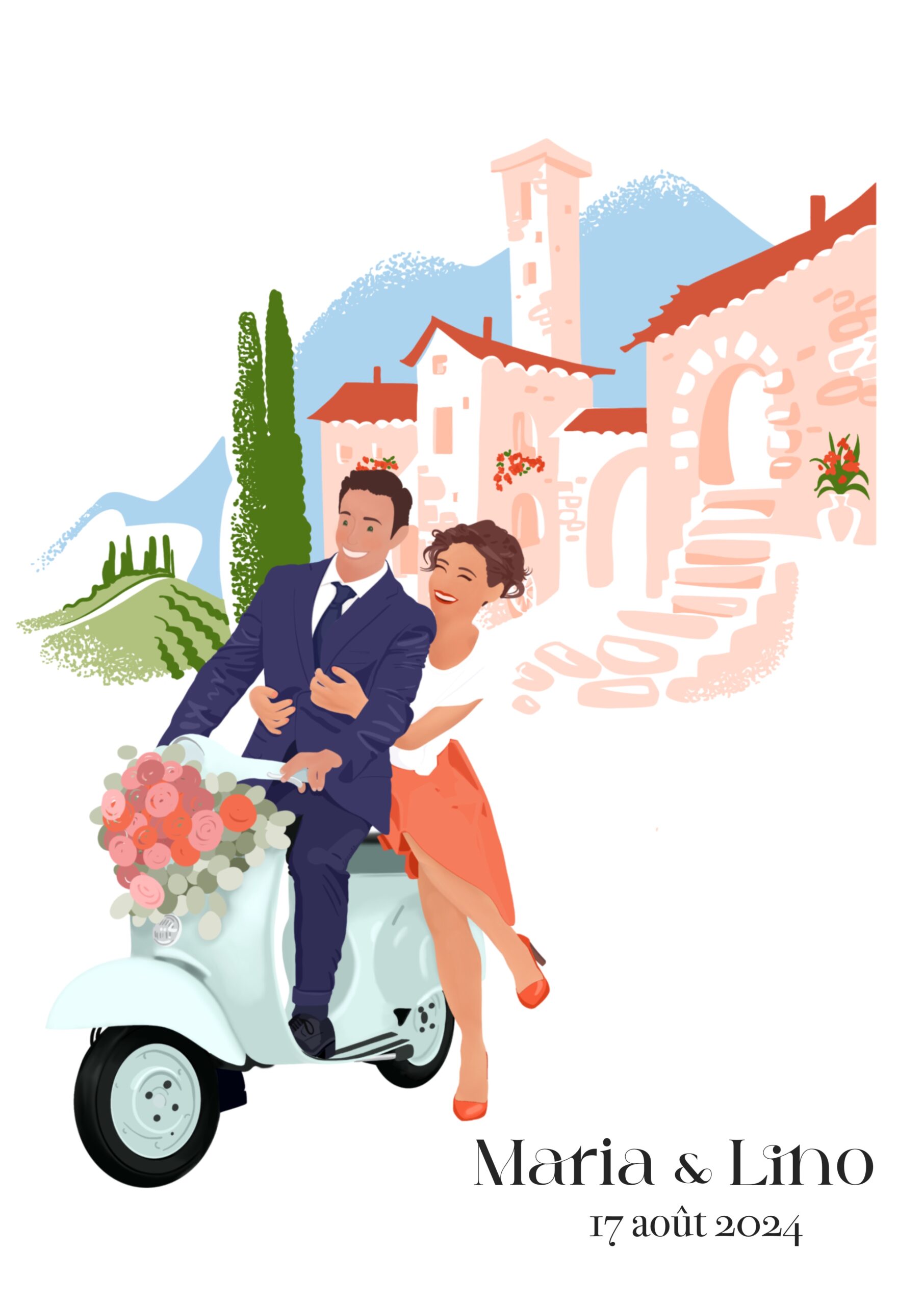 faire-part mariage portrait illustré à partir de photos